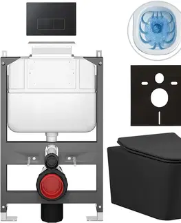 Záchody CERANO - Kompletný WC set Basic/Forte - čierna matná - WC tlačidlo Modulo/Čierna - ovládanie zhora - predstenová inštalácia - 51x36 CER-8050BD86410