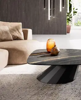 Konferenčné stolíky DELIFE Konferenčný stolík Edge zaoblený 90x90 cm keramika Laminam® Noir Desir hnedá Parabi kov čierna