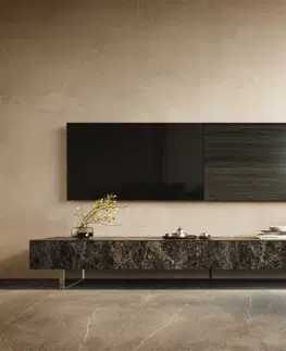 Televízne stolíky DELIFE TV stolík Cuor 250 cm keramika emperador extra leštená tmavohnedá 1 výklopné dvierka 1 zásuvka podstava závesná akrylové sklo
