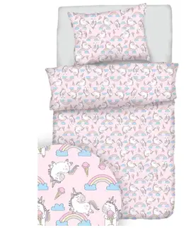 Detské obliečky Obliečky bavlnené Jednorožec ružový TiaHome - Detský set 130x90cm + 65x45cm