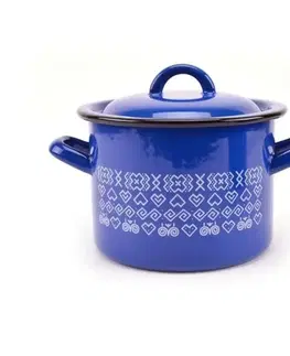 Hrnce Kinekus Hrniec smaltovaný s pokrievkou, 19cm / 4L, dekor Čičmany