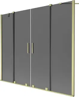 Sprchové dvere MEXEN/S - Velar Duo dvojkrídlová posuvná vaňová zástena 200 x 150, grafit, zlatá kartáčovaná 896-200-000-42-55
