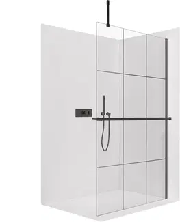 Držadlá k vani CERANO - Sprchová zástěna Walk-in Onyx Top Cube L/P - 8 mm - hranatá vzpěra + polička/držák na ručníky - černá matná, industriální sklo - 120x200  CER-8050BD7113