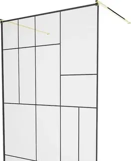 Sprchové dvere MEXEN/S - KIOTO samostatne stojaca sprchová zástena 110 x 200, transparent/čierna vzor 8 mm, zlatá 800-110-002-50-78