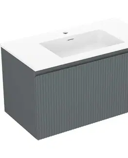 Kúpeľňový nábytok MEXEN/S - Rivel kúpeľňová skrinka 90 cm s umývadlom Otis, 1 šuplík, reliéf, grafit mat/biela mat 91A20-09047-1-BF66-W18M01