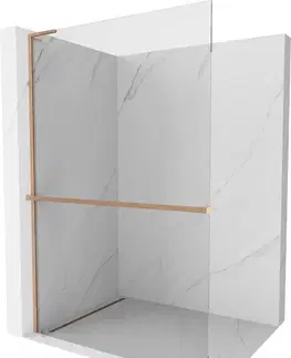 Sprchové dvere MEXEN/S - Kioto+ L Sprchová zástena WALK-IN s poličkou a držiakom uterákov 95 x 200, transparent, meď kartáčovaná 800-095-123-65-00