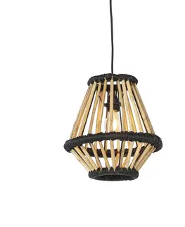 Závesné svietidlá Orientálny závesný luster bambusový s čiernou 32 cm - Evalin