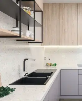 Kuchynské drezy DEANTE DEANTE - Andante čierna - Granitový drez, 2 - bowl s odkvapkávačom ZQN_N213