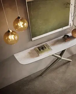 Konzolové stolíky DELIFE Konzolový stolík Edge zaoblený 180×40 cm keramika onyx perla Estelo kov titánová farba