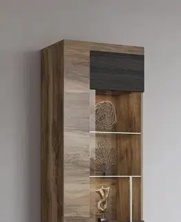Vitríny POUND vysoká vitrína ľavá, orech Satin/touchwood