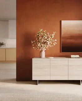 Komody DELIFE Komoda Cuor 150 cm keramika Laminam® Travertino Bianco krémovo biela 3 dvierka podstava závesná nerezová oceľ