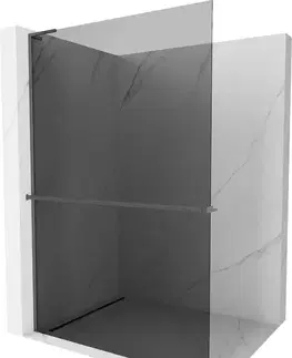 Sprchové dvere MEXEN/S - Kioto+ L Sprchová zástena WALK-IN s poličkou a držiakom uterákov 70 x 200, grafit, grafit kartáčovaná 800-070-123-66-40