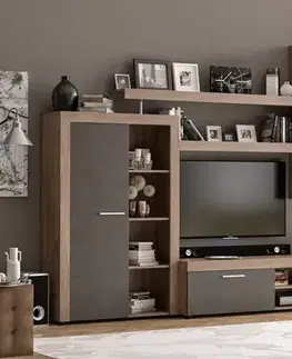 Obývacie steny LEANS obývacia zostava, dub tabako-antracit
