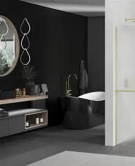 Sprchové dvere MEXEN/S - Kioto+ Sprchová zástena s poličkou WALK-IN 90 x 200, dekor, zlatá kartáčovaná 800-090-121-55-30