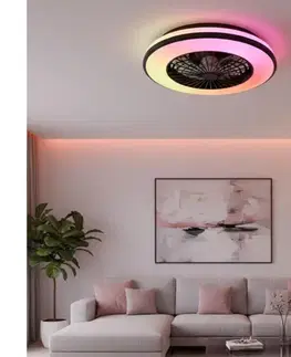 Ventilátory  LED RGBW stmievateľné stropné svietidlo s látorom VENTELUX LED/48W/230V čierne + DO 004594