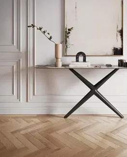 Konzolové stolíky DELIFE Konzolový stolík Edge zaoblený 180×40 cm keramika Patagonia leštená Estelo kov čierna