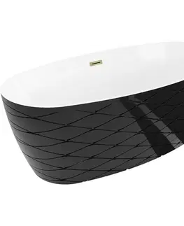 Vane MEXEN/S - Olea voľne stojaca vaňa vzor 170 x 80, biela/čierna, sifón a prepad zlatá 52821708075-50