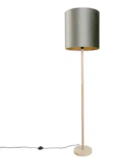 Stojace lampy Drevená stojacia lampa so zeleným zamatovým tienidlom 40 cm - Mels