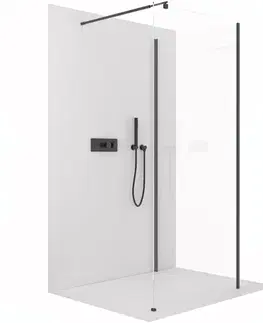Sprchovacie kúty CERANO - Sprchová zástěna Walk-in Onyx Corner Round L/P - 8 mm - kulatá vzpěra - černá matná, transparentní sklo - 90x140x200  CER-670115