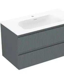 Kúpeľňový nábytok MEXEN/S - Rivel kúpeľňová skrinka 90 cm s umývadlom Vela, 2 zásuvky, reliéf, grafit mat/biela mat - 91A20-09047-2-BFF66-W23M0 91A20-09047-2-BFF66-W23M01