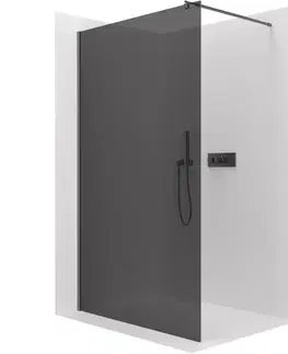 Sprchové dvere CERANO - Sprchová zástena Walk-in Onyx Round Ľ/P - 8 mm - okrúhla vzpera - čierna matná, grafitové sklo - 100x200 CER-426412