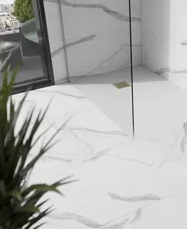 Vane MEXEN/S - Stone+ obdĺžniková sprchová vanička 100 x 90, biela, mriežka zlatá 44109010-G