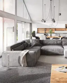 Sedacie súpravy XL DELIFE Pohovka v tvare U Sirpio XL 360x260 cm mikrovlákno taupe ležadlo variabilné