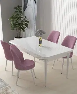 Jedálenské sety Dining Table & Chairs Set (5 Pieces) Nil - White, Pink
