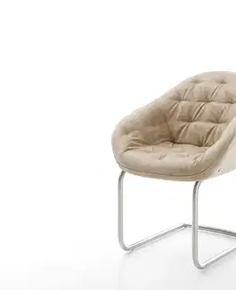 Jedálenské stoličky DELIFE Jedálenská stolička Gaio-Flex mikrovlákno béžová vintage jedálenská stolička okrúhla nerezová oceľ