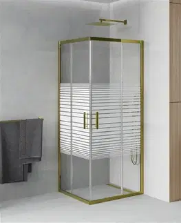 Sprchovacie kúty MEXEN - Rio sprchovací kút štvorec 70 x 70, pruhy, zlatá 860-070-070-50-20