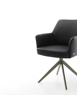 Jedálenské stoličky DELIFE Jedálenská stolička Xana-Flex s opierkami pravá koža čierna kovová podstava široká titánová farba otočná o 360° kolísacia funkcia vrecková pružina