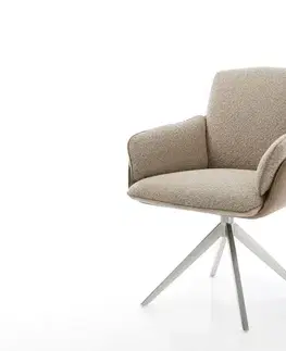 Jedálenské stoličky DELIFE Jedálenská stolička Luan-Flex s opierkami zmiešané materiály tmavobéžová krížová podstava široká nerezová oceľ 360° otočná hojdacia funkcia