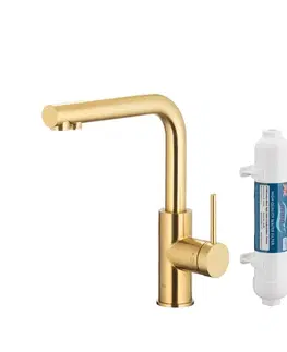 Kuchynské batérie KFA - Duero pure basic, filtrujúci s otočnou výtokovou armatúrou, PVD brúsené svetlé zlato + filter hydro+ 6623-912-39