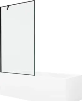 Sprchové dvere MEXEN/S - Cubik obdĺžniková vaňa 170 x 70 cm s panelom + vaňová zástena 100, čierna vzor 550317070X9510007070