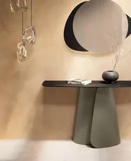 Konzolové stolíky DELIFE Konzolový stolík Edge zaoblený 140×40 cm keramika Laminam® Noir Desir hnedá Livos kov titánová farba