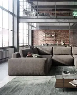Sedacie súpravy XL DELIFE Pohovka v tvare U Lanzo XL 360x260 cm mikrovlákno khaki-hnedá variabilné ležadlo