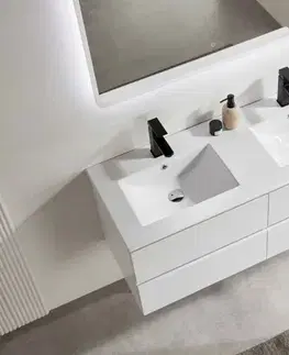 Kúpeľňový nábytok CERANO - Kúpeľňová skrinka Carole + keramické dvojumývadlo Todo - biela matná - 121x50x46,5 CER-476315