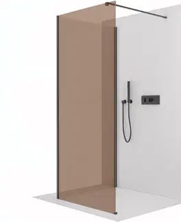 Sprchové dvere CERANO - Sprchová zástena Walk-in Onyx Corner Cube Ľ/P - 8 mm - hranatá vzpera - čierna matná, bronzové sklo - 130x90x200 CER-688201