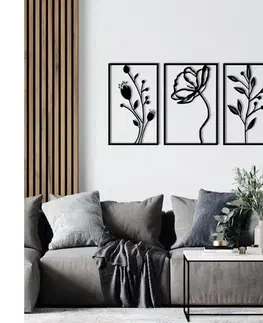 Obrazy  SADA 3x Nástenná dekorácia 78x39 cm kvety kov 279ENZ1241