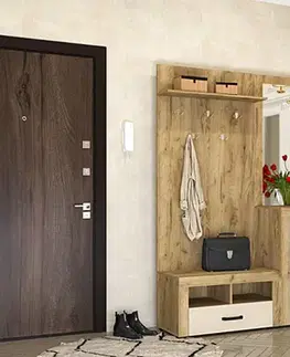 Komody a skrinky DORSI predsieňová skrinka so zrkadlom, dub zlatý/vanilka