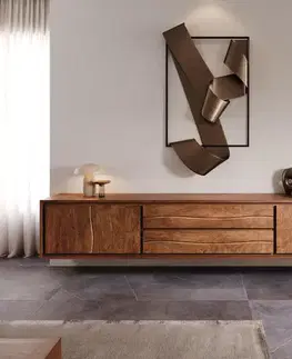 Televízne stolíky DELIFE TV stolík Live-Edge 300 cm akácia hnedá 4 dvierka 2 zásuvky závesný