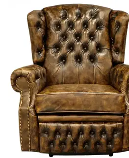 Sedacie súpravy Elektrické polohovacie kreslo Chesterfield Stunning z pravej hovädzej kože Whisky