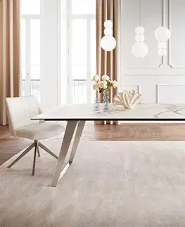 Jedálenské stoly DELIFE Jedálenský stôl Edge 200x100 keramika Calacatta Luxe bielo-zlato-šedá nerezová oceľ skosený