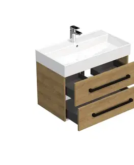 Kúpeľňový nábytok Kúpeľňová skrinka s čiernou úchytkou a umývadlom SAT Cube Way 80x53x46 cm dub Hickory mat CUBE46C802DHSAT CUBE46C802DHSAT