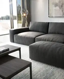 Veľké pohovky DELIFE Veľká pohovka Lanzo XL 270x130 cm imitácia kože vintage antracitová s taburetom