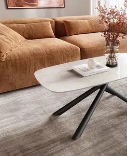 Konferenčné stolíky DELIFE Konferenčný stolík Edge zaoblený tvar 100×50 cm keramika onyx šampanské Sarity kov čierna