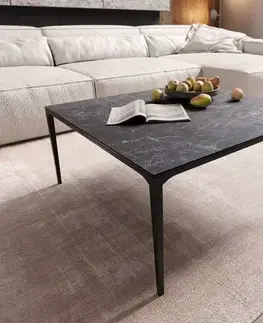 Konferenčné stolíky DELIFE Konferenčný stolík Levente 85x85 cm keramika Laminam® Nero Greco antracitová kovová podstava čierna