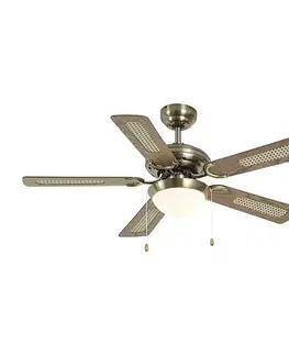 Stropné ventilátory Stropný ventilátor mosadz s drevenou potlačou a ratanom 105 cm s ťahovým spínačom - Mistral Majas