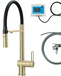 Kúpeľňové batérie DEANTE - Magnetic batéria kuchynská brúsené zlato, so sadou na filtráciu vody, s elastickou hubicou; BRMFR75M