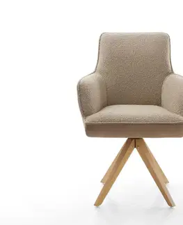 Jedálenské stoličky DELIFE Jedálenská stolička Heira-Flex s opierkami zmiešané materiály tmavobéžová drevená podstava hranatá prírodná 180° otočná vrecková pružina